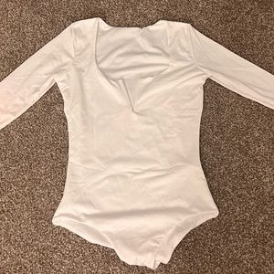 Womens Long Sleeve Bodycon Bodysuit Deep V-Neck Stretchy Leotard Top